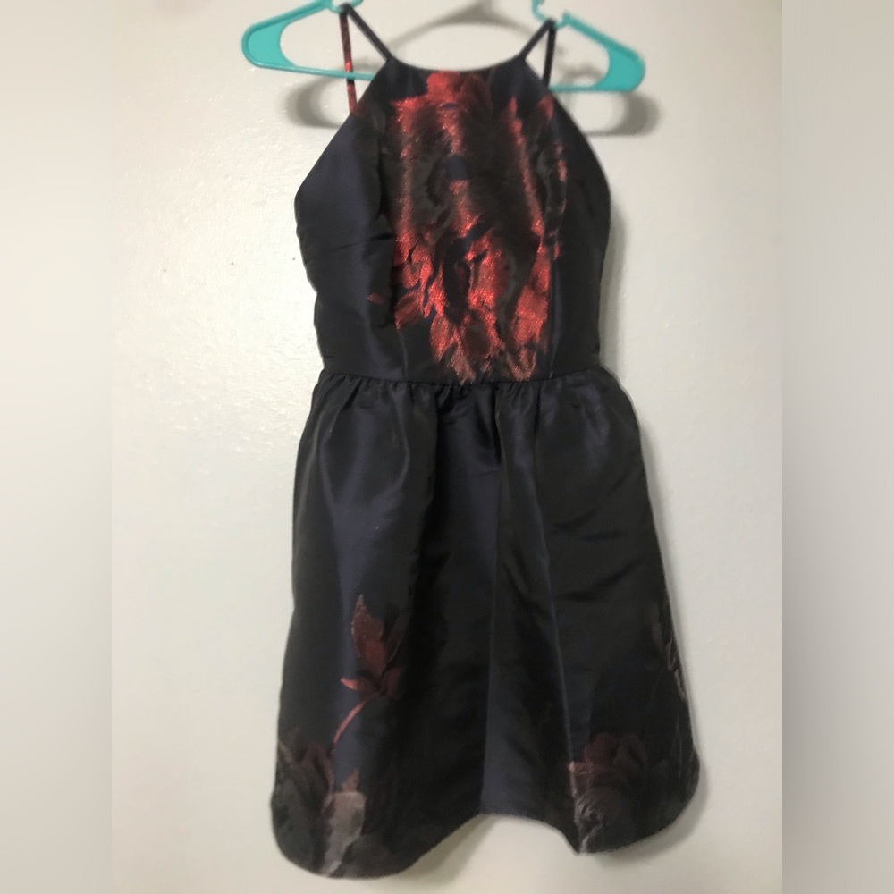 XTRAORDINARY COCKTAIL PARTY DRESS BLACK REDBOLD FLORAL ROSES TOP FULL SKIRT